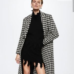 Mango Houndstooth Wool-blend coat